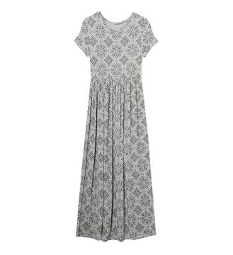 Light Grey Heathered Knit Maxi Dress with Geometric Medallion Pattern