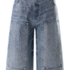 Light-Wash Rhinestone Wide-Leg Cropped Denim Pants