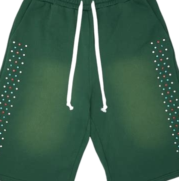 Green Relaxed-Fit Sweat Shorts with Multi-Colored Dot Panels